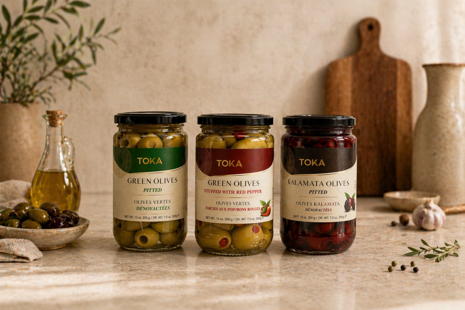 Olives in glass jars